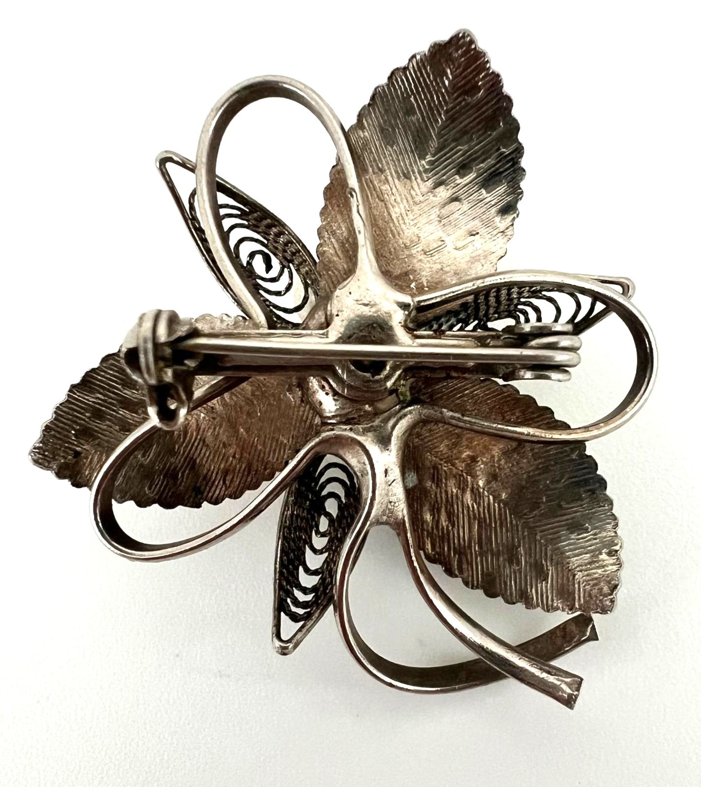 Art Deko Silber Brosche mit Perlen 