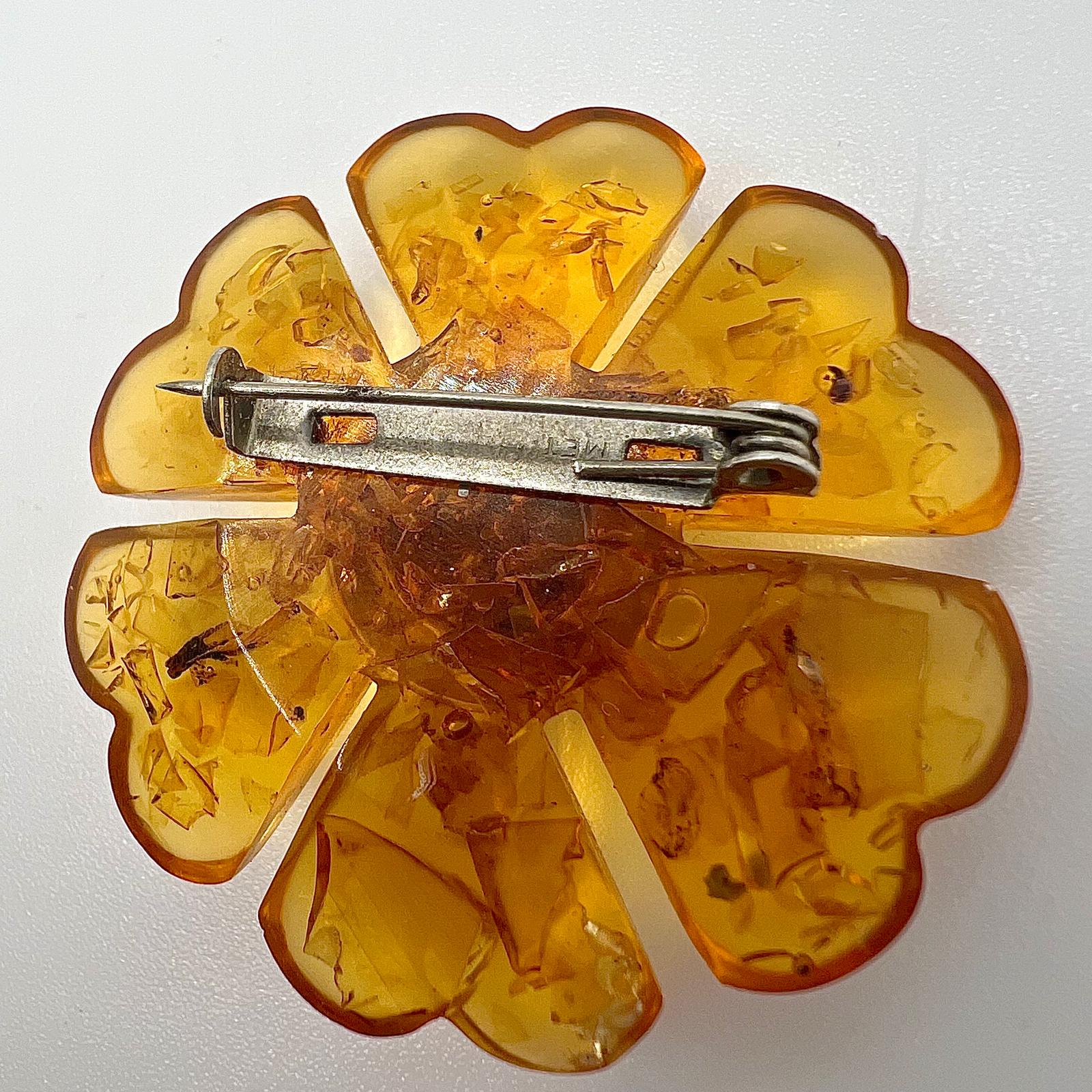  Art Deco Bernstein Blumen Brosche