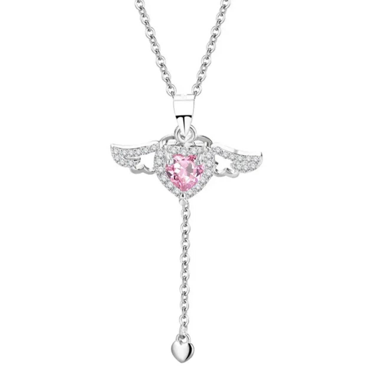Movable Angel Wing Heart Crystal Pendant Necklace