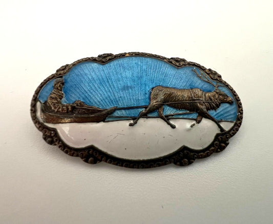 Brosche – Rentierschlitten mit Emaille
