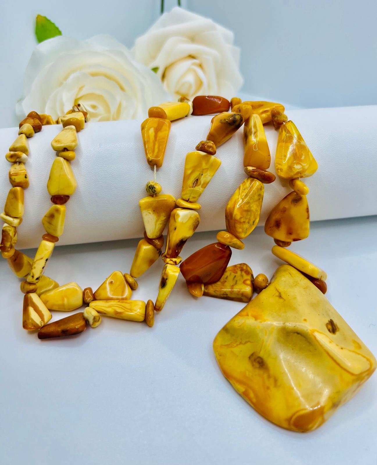 Butterscotch Egg Amber Art Deco Amber Necklace Large Pendant
