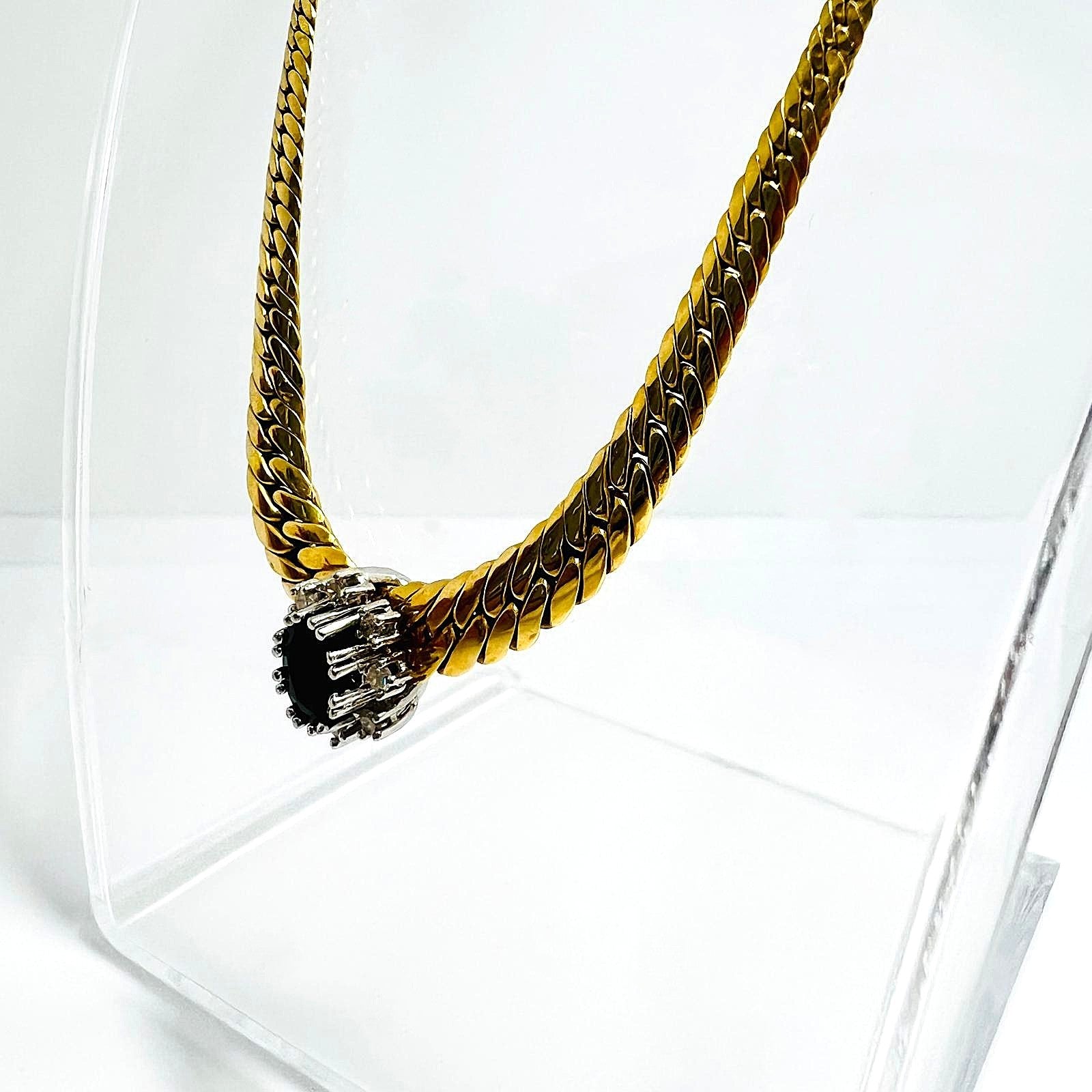 Collier 585er Gold Blue Sapphire & 8 Brillanten