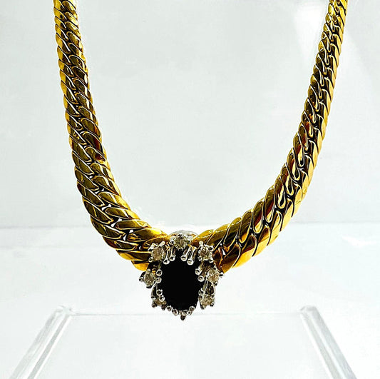Collier 585er Gold Blue Sapphire & 8 Brillanten