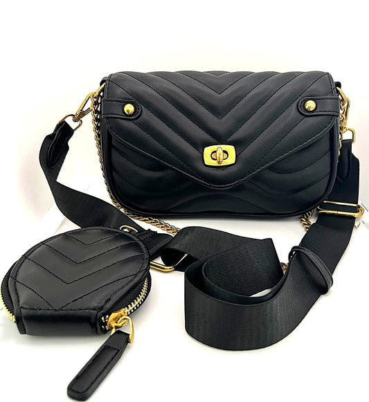 Stepp-Crossbody-Tasche Schwarz