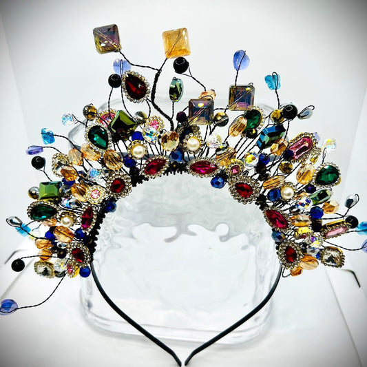 Diadem Krone mit Strasssteinen und Perlen