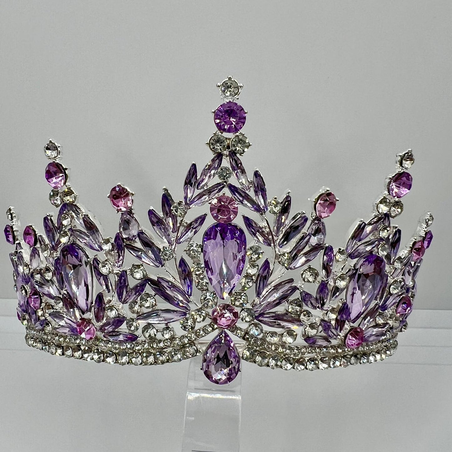  Diadem in Silber mit Lila Strasssteinen