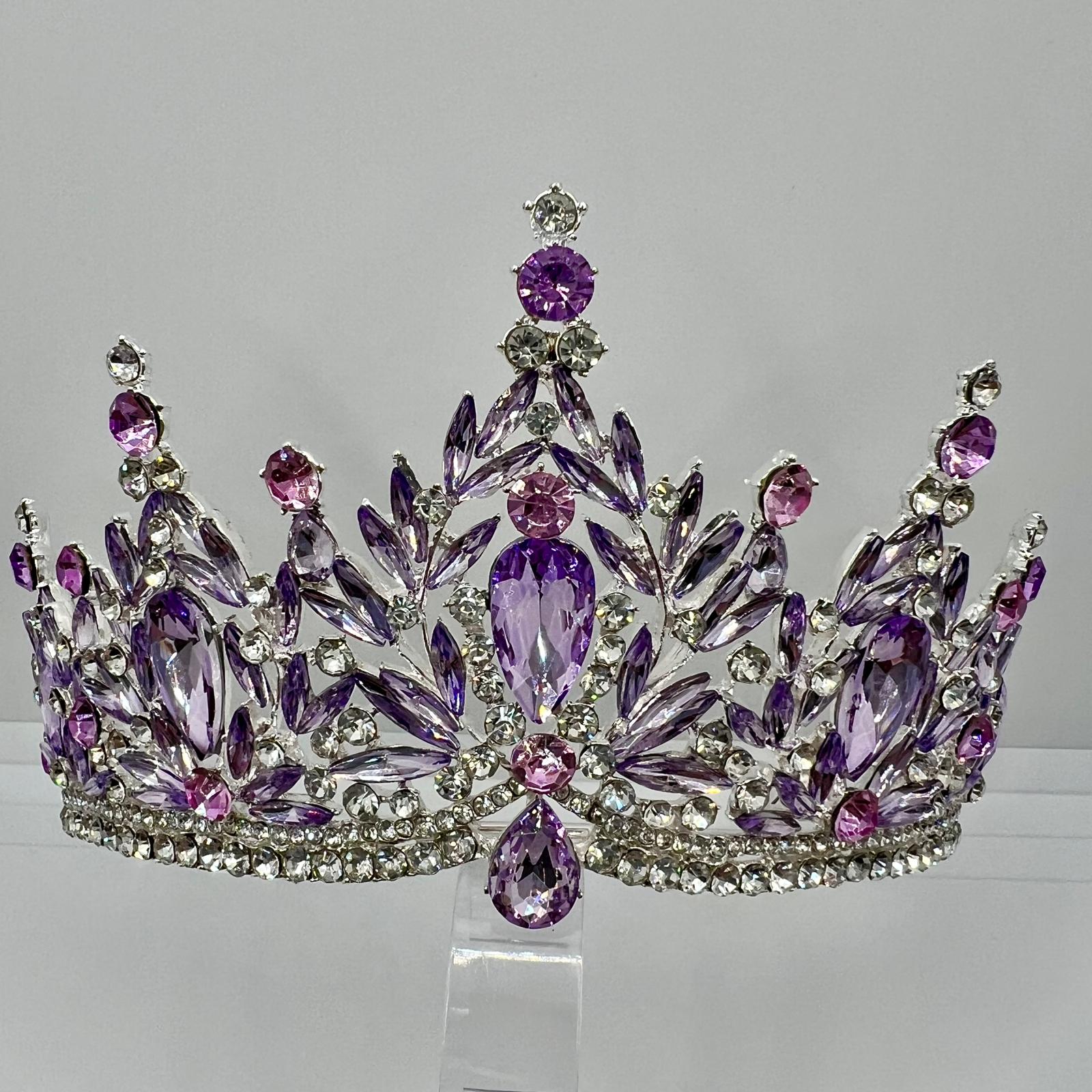  Diadem in Silber mit Lila Strasssteinen