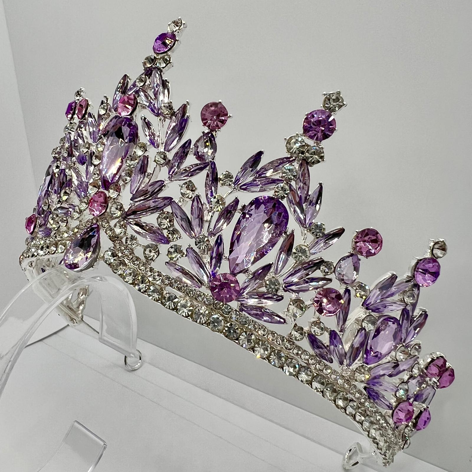  Diadem in Silber mit Lila Strasssteinen
