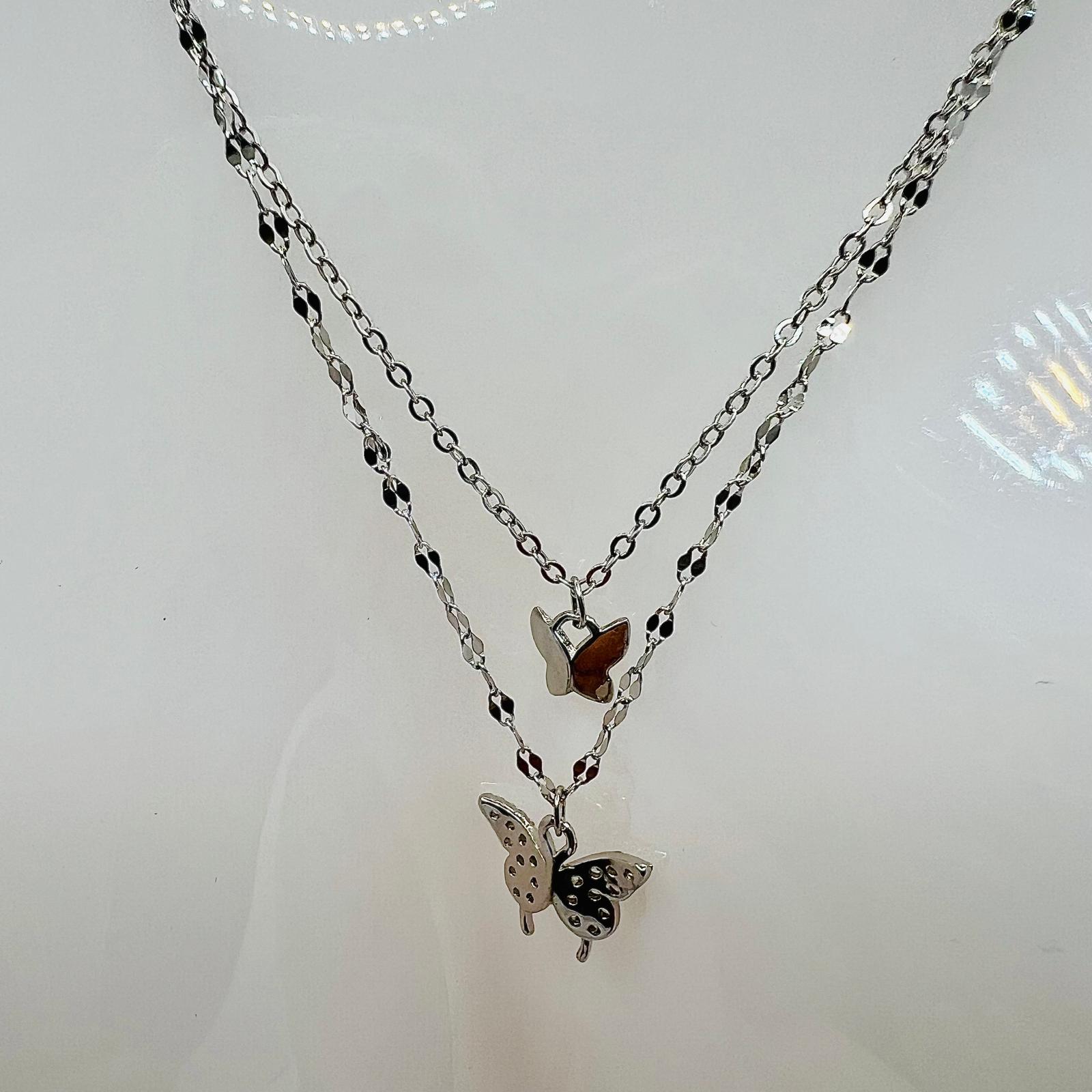 Doppelreihige Schmetterlingskette mit Zirkon aus 925 Silber
