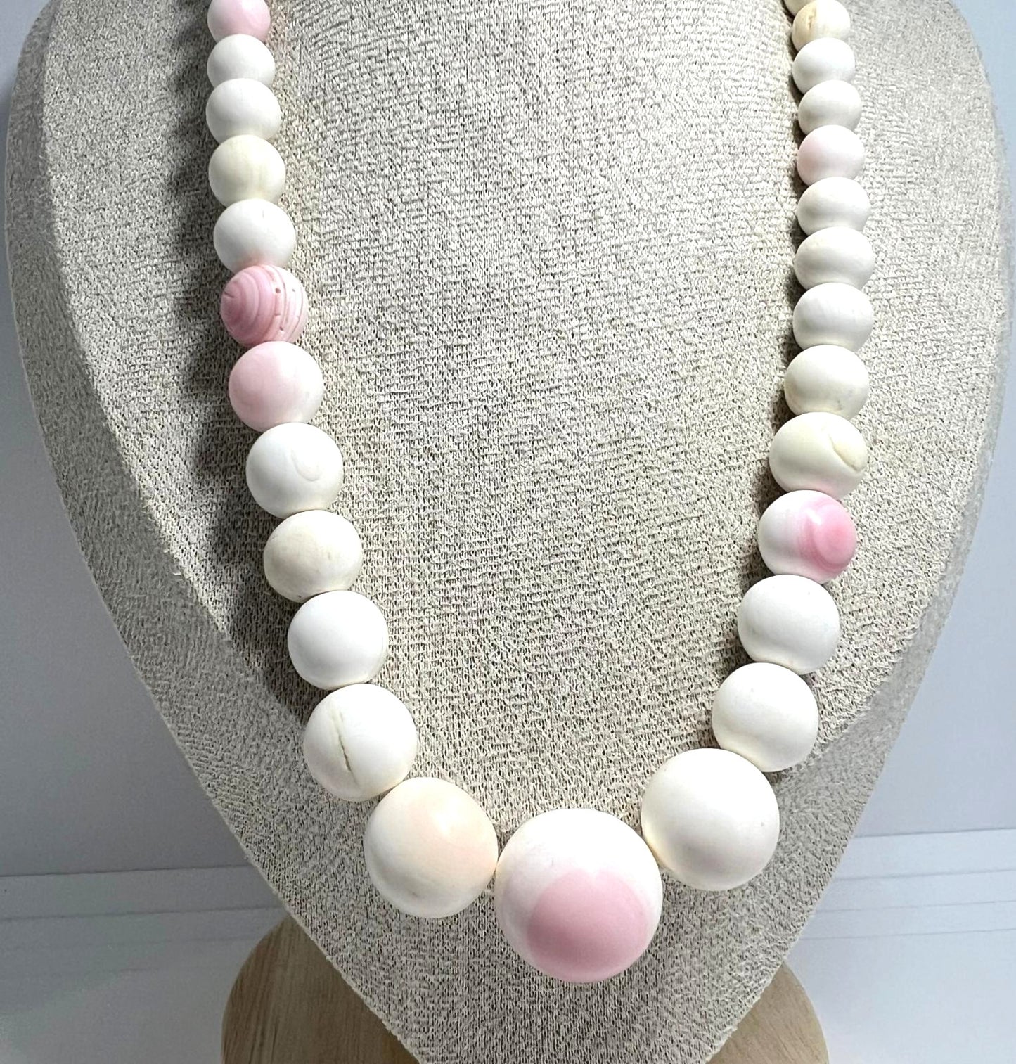 Angel skin coral necklace Art Deco with 835 silver | Vintage jewelry unique piece 68.26g