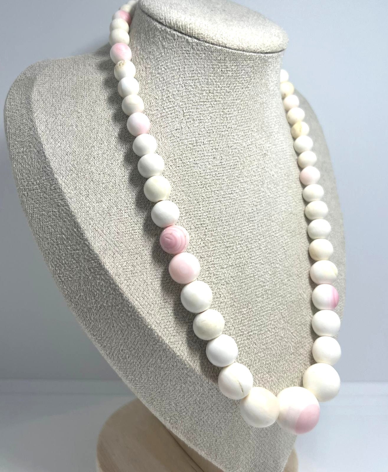Angel skin coral necklace Art Deco with 835 silver | Vintage jewelry unique piece 68.26g