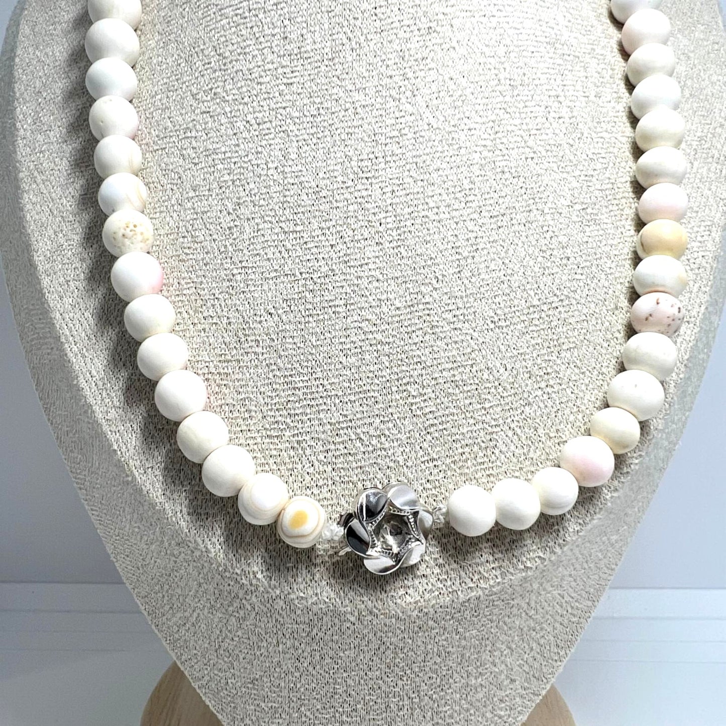Angel skin coral necklace Art Deco with 835 silver | Vintage jewelry unique piece 68.26g