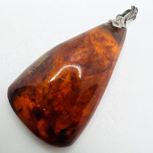 Art Nouveau Amber Pendant 835 Silver – Handmade Vintage Unique Piece