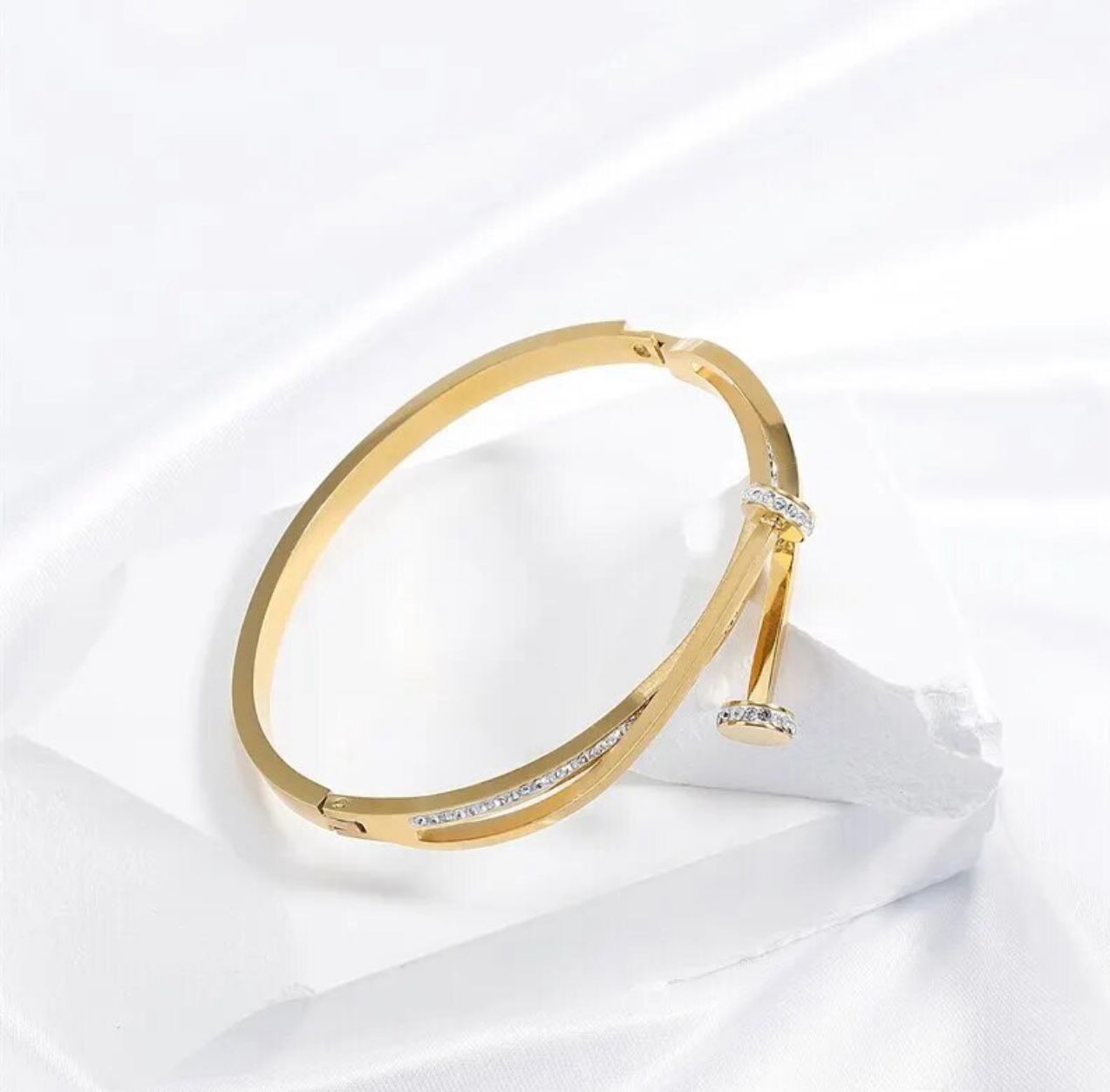 Nail Bangle Zircon Decoration Gold