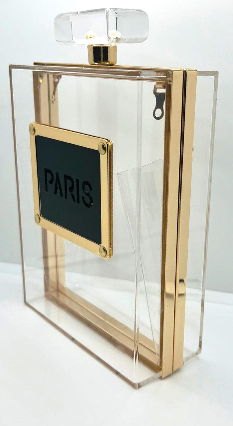 Paris Gold Transparent Flocon Clutch