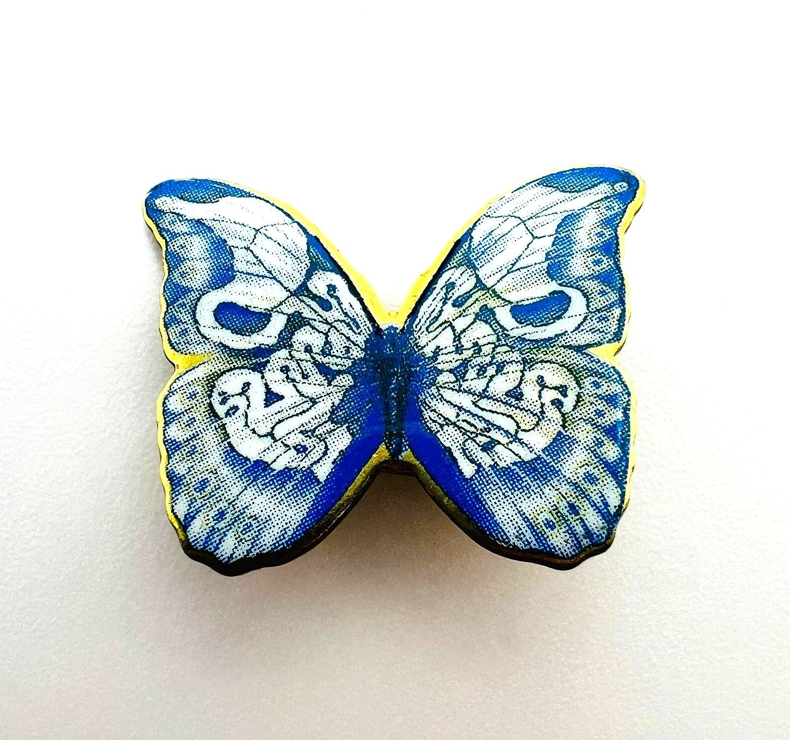 Vintage Schmetterlingsbrosche in Blau-Gold