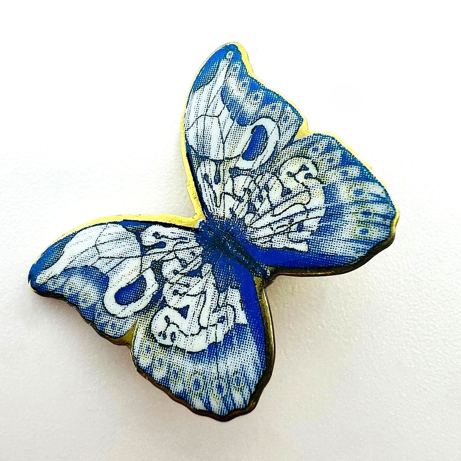 Vintage Schmetterlingsbrosche in Blau-Gold