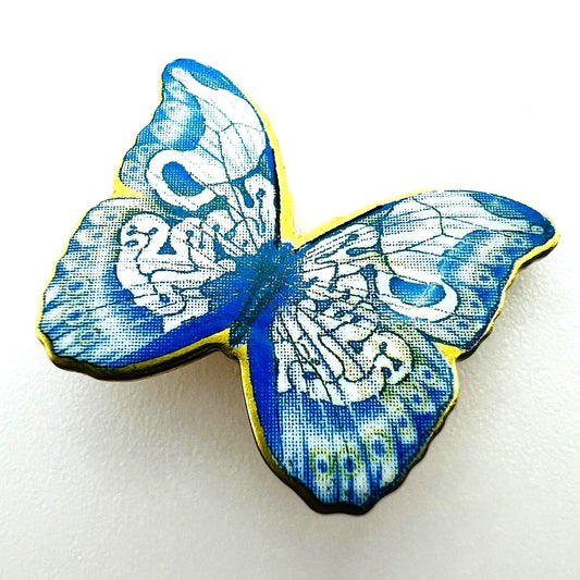 Vintage Schmetterlingsbrosche in Blau-Gold