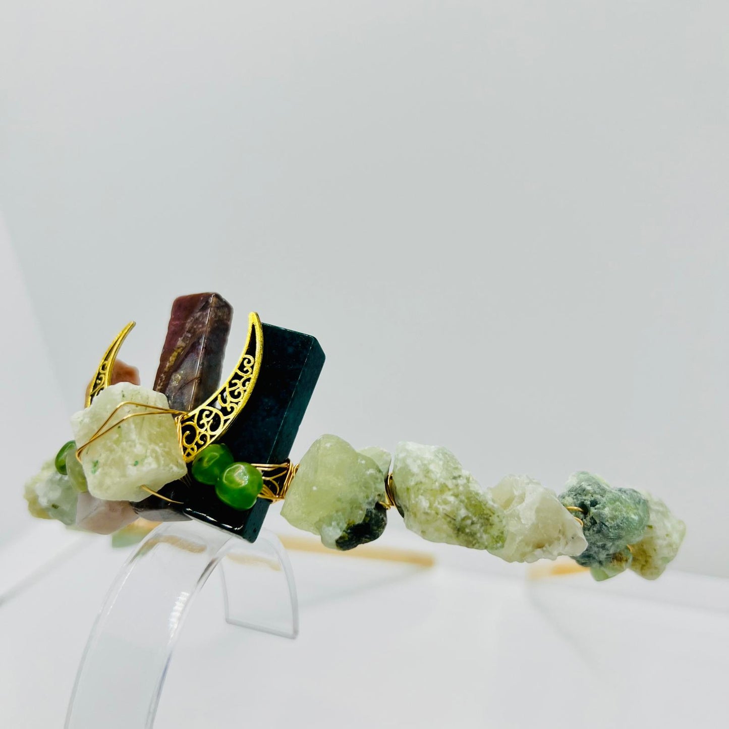 Handmade tiara crystal quartz crown with moon motif