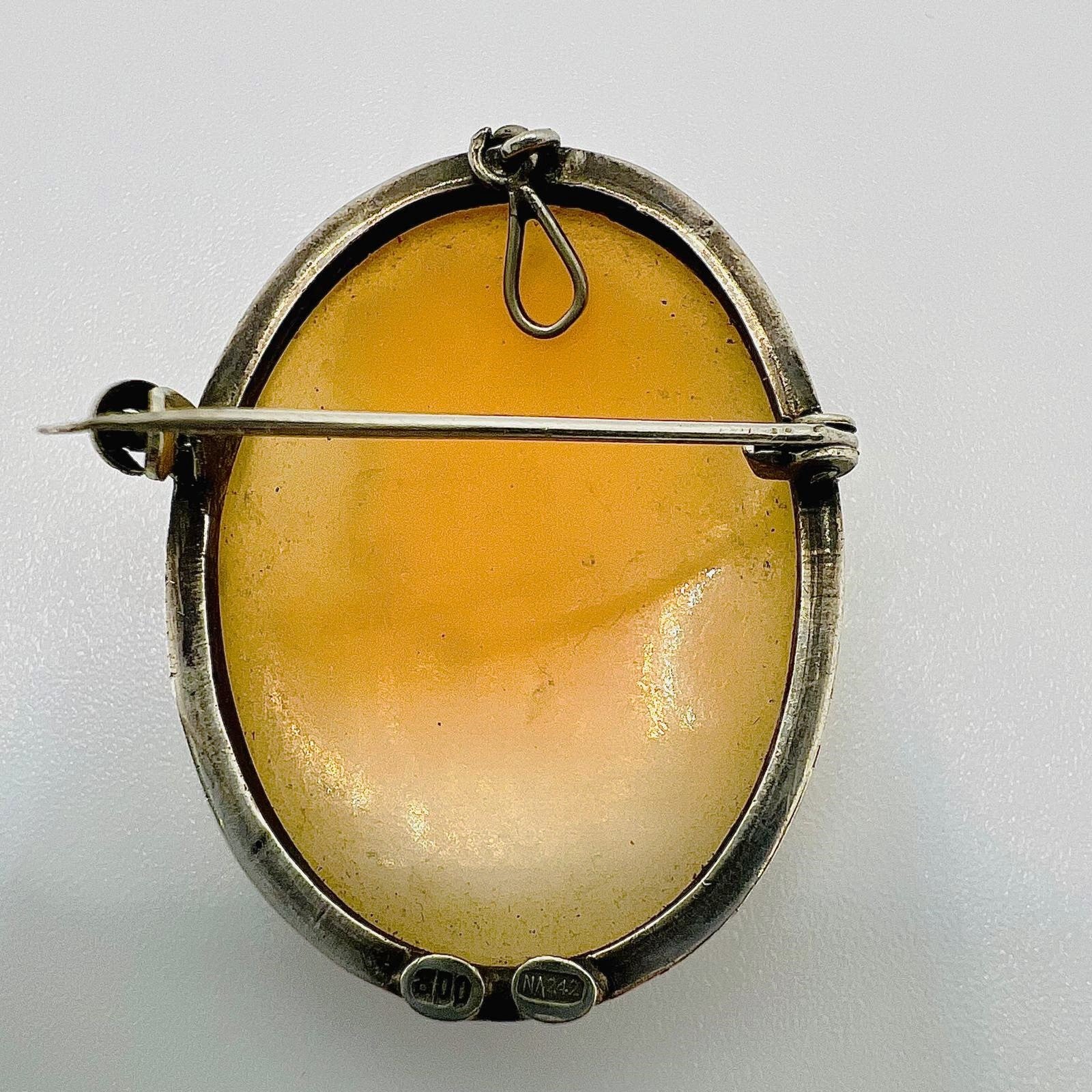 Biedermeier Antik Gemme Frau Brosche Anhänger in 800 Silber