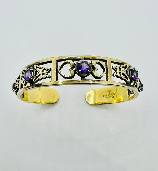 Vintage bangle with amethyst gemstones 925 silver gold-plated