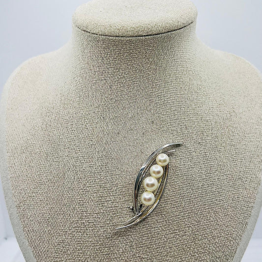 Vintage Brosche mit Perlen Sterling Silber