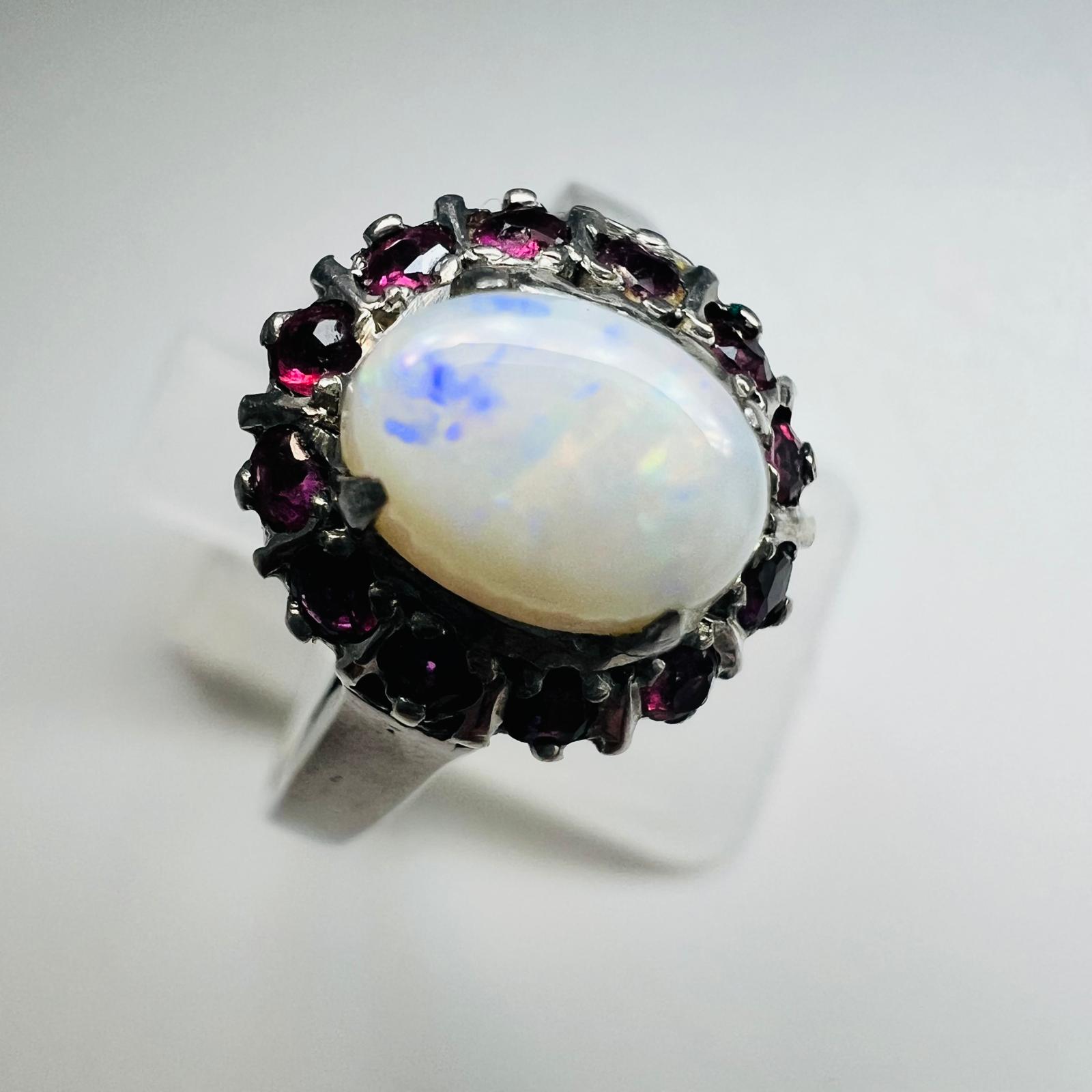  Silberring mit Opal & Granat 