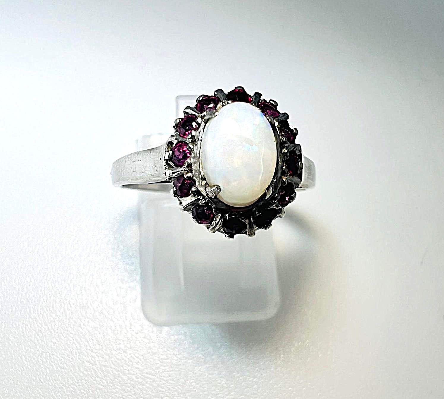  Silberring mit Opal & Granat 