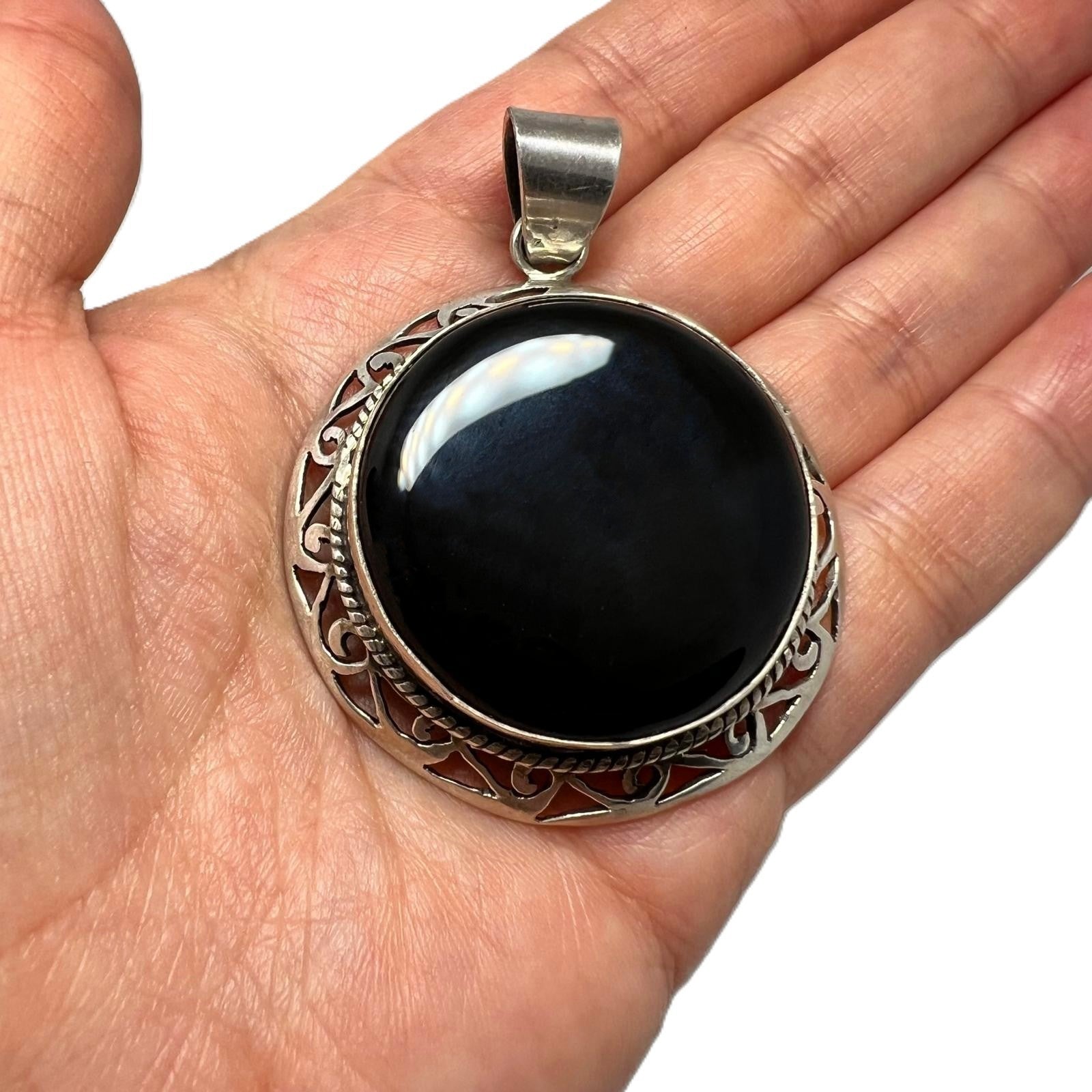 Vintage XL Onyx Anhänger 925 Silber 