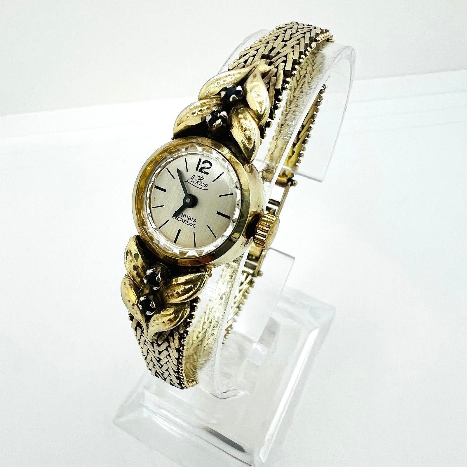  Damenarmbanduhr 835 Silber vergoldet mit 4 Saphiren