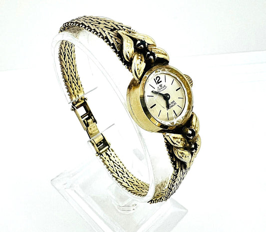  Damenarmbanduhr 835 Silber vergoldet mit 4 Saphiren