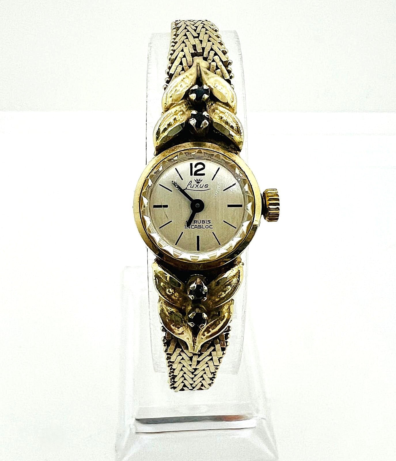  Damenarmbanduhr 835 Silber vergoldet mit 4 Saphiren