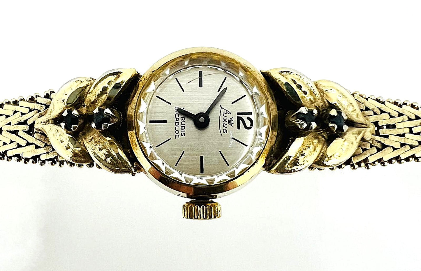  Damenarmbanduhr 835 Silber vergoldet mit 4 Saphiren