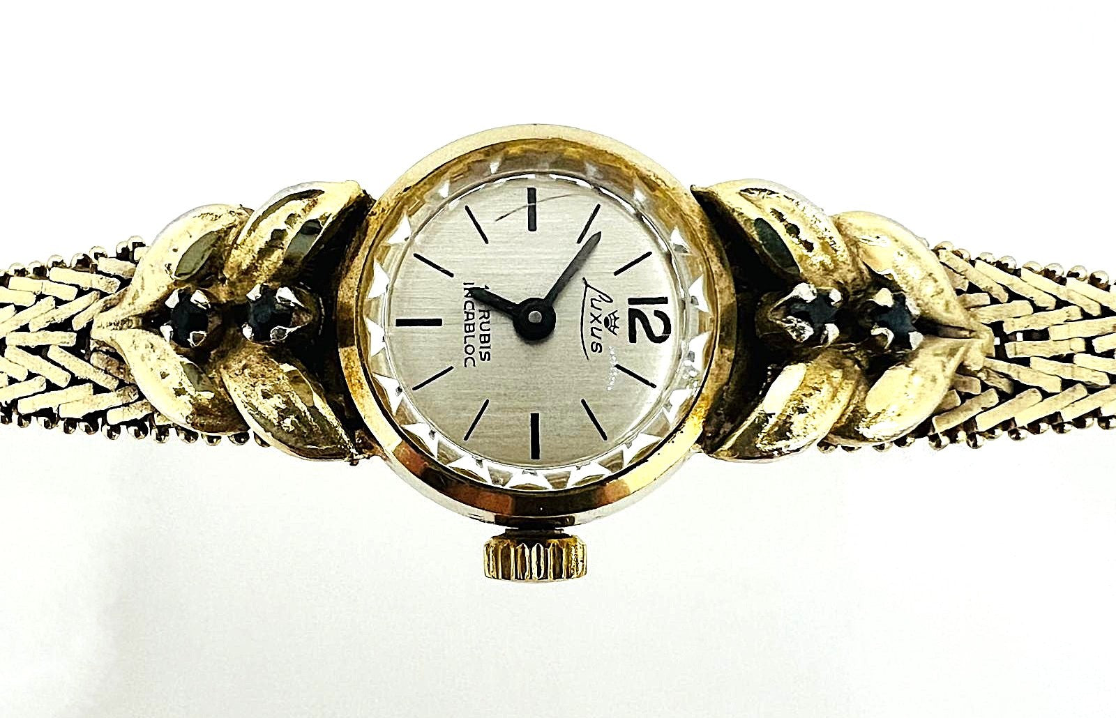  Damenarmbanduhr 835 Silber vergoldet mit 4 Saphiren