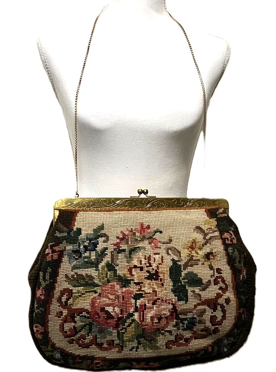 Antike Art Déco Petit Point Handtasche
