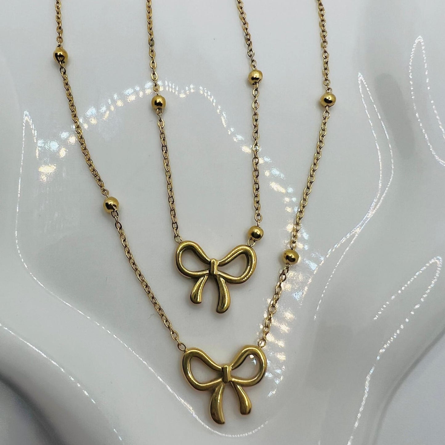 Schleifen Bowknot Schmuckset Edelstahl Gold Hypoallergen
